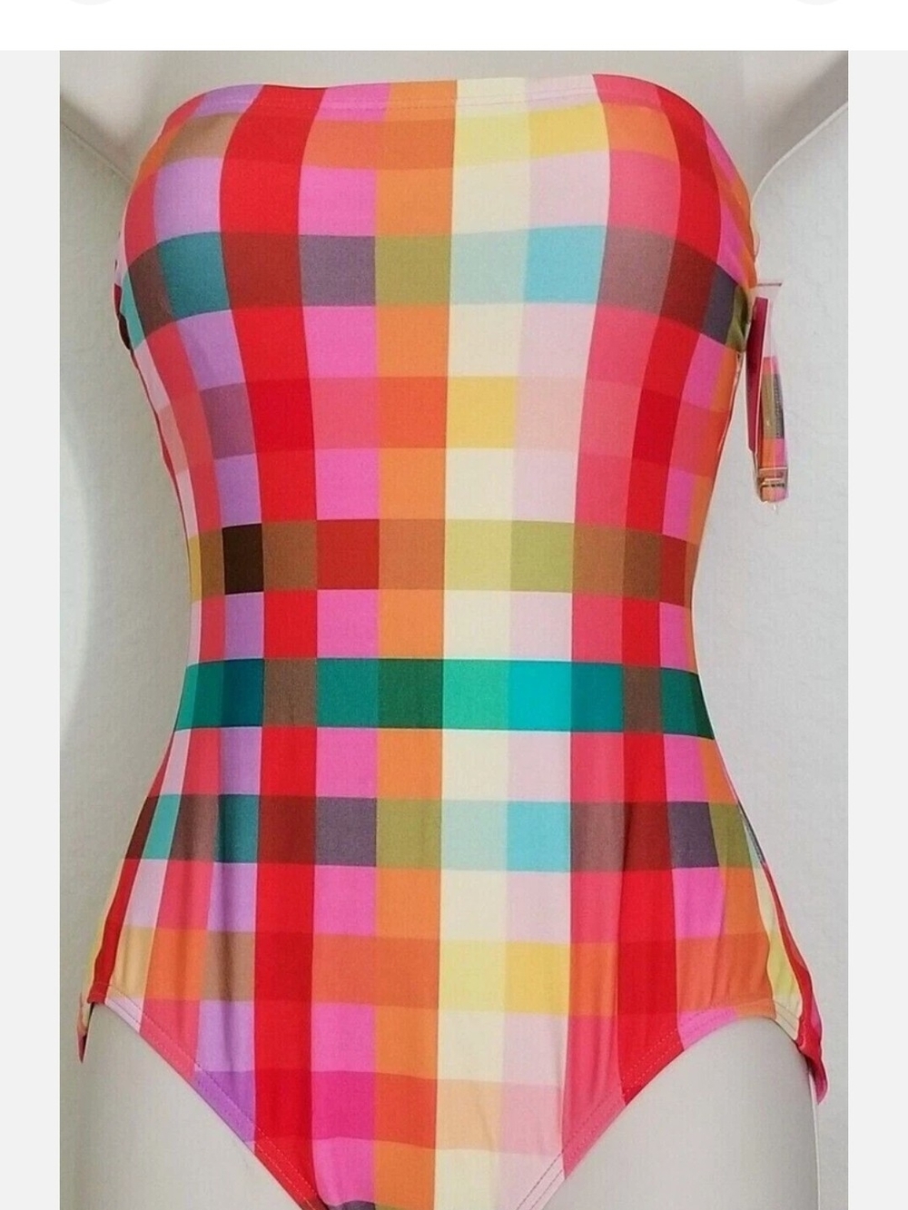 kate spade Multicolor Plaid Strapless One-Piece Swimsuit